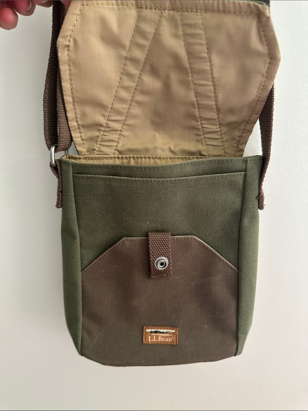L.L. Bean Olive Green and Brown Canvas Messenger Bag - Picture 3 of 5